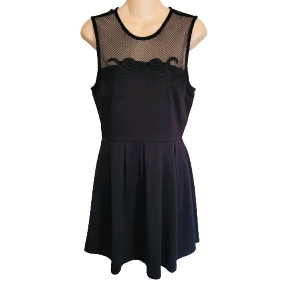 XXI Forever 21 Black Mesh A-Line Flare Sleeveless Dress Size Women's Large NEW - Picture 3 of 9